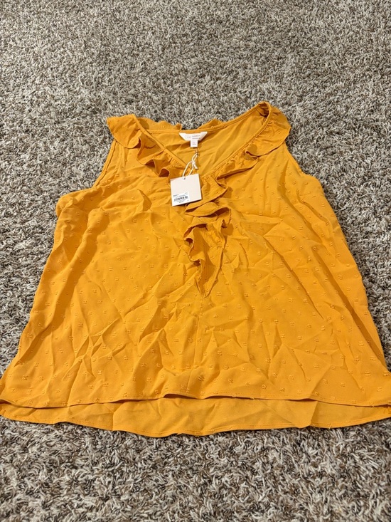 NWT-LC Lauren Conrad yellow Ruffle V-Neck Sleeveless Top - Large - Picture 3 of 7